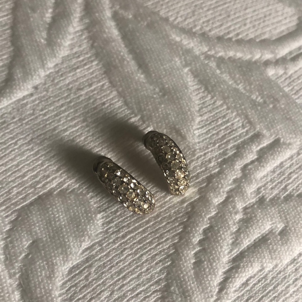 Half moon silver crystal earrings